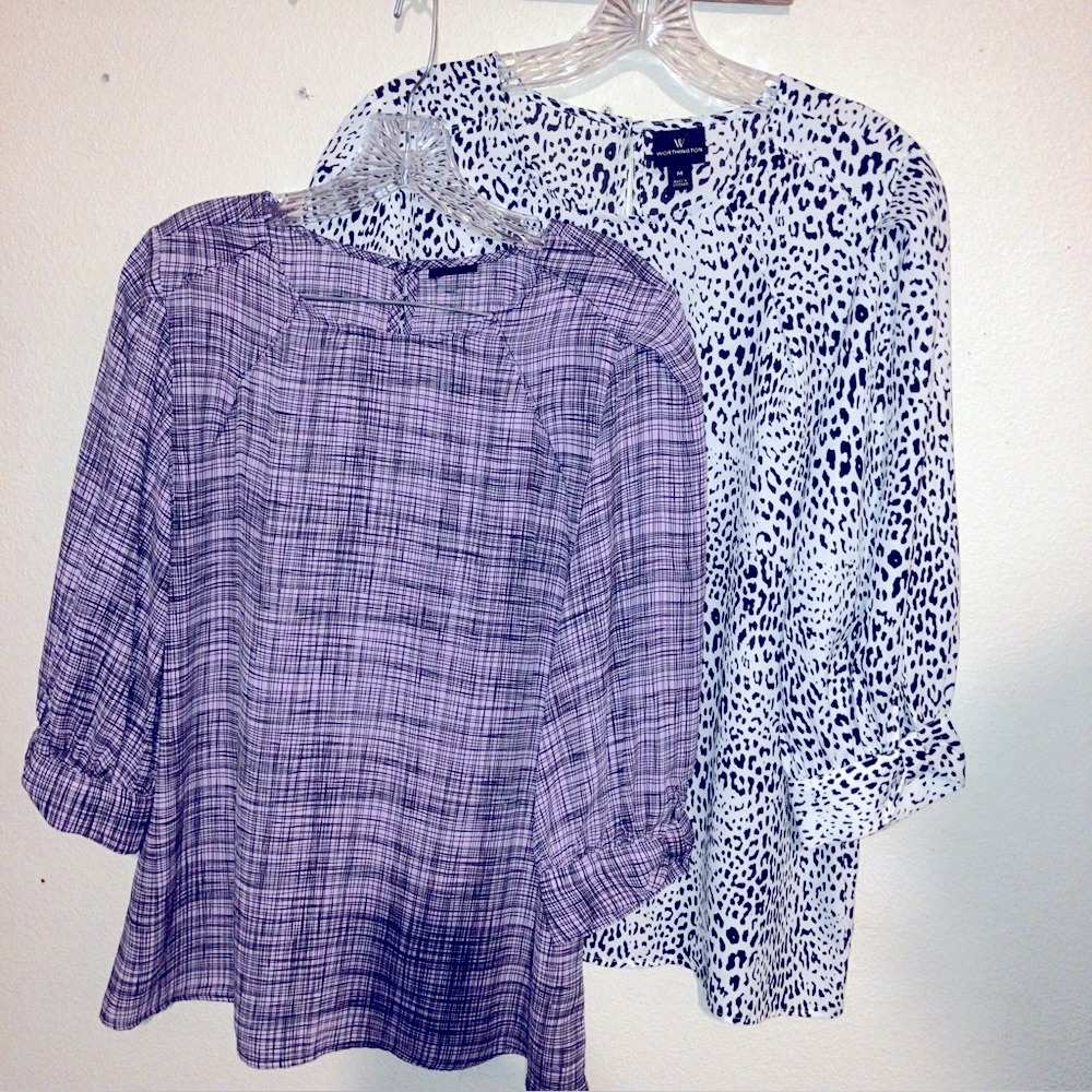 Women's Blouse Pair -‎  Bow Sleeve Design - Purple & Black plus White & Black
